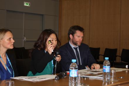 During Session III, Lisa Andersson, Hyeshin Park and Jason Gagnon (left to right) from the OECD Development Centre's Migration and Skills Unit presented the methodological framework for the project. 